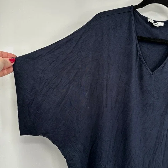 Sympli Womens Bamboo Knit V-Neck Dolman Sleeve Relaxed Top Navy Large Minimalist - Picture 3 of 9
